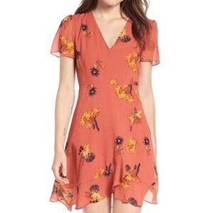 MADEWELL Coral Faux Wrap Posey Cactus Floral Mini Ruffle Dress Fully Lined SZ 4